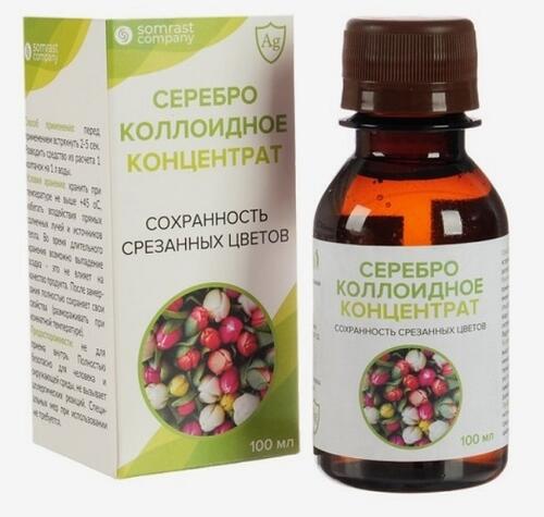 Средство для защиты растений "Серебро коллоидное концентрат" для срезанных цветов ,100 мл. 